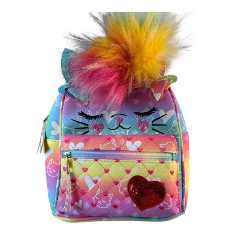 Under One Sky OMG Miss Bella Kitty Cat Glitter Mini Backpack - Rainbow Pom NWT